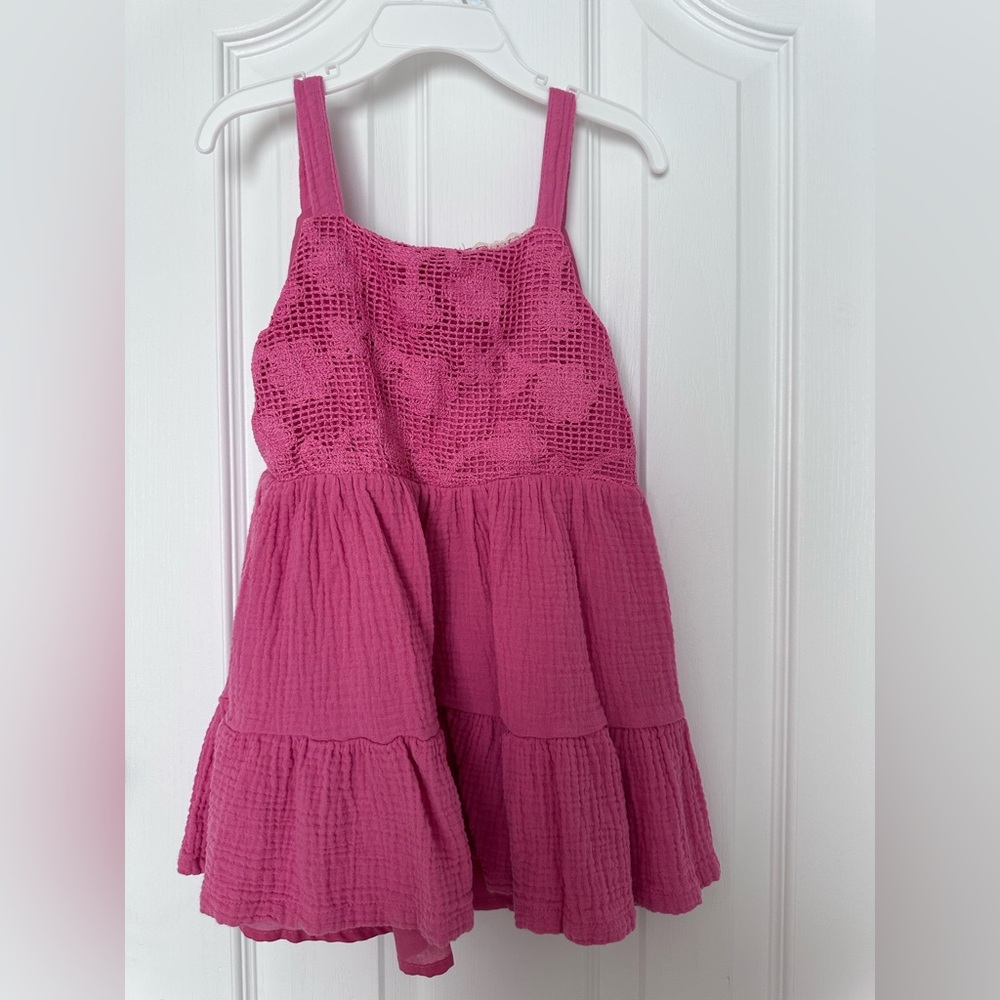 btween Bright Pink Crochet Bodice Tiered Sundress